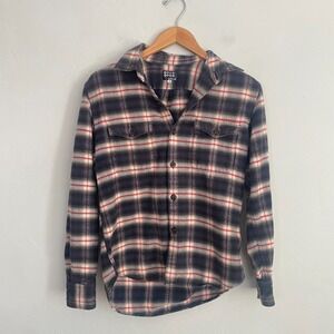 Takeo Kikuchi Flannel Shirt Men Size 2 Medium Black Red Button Up Missing Button